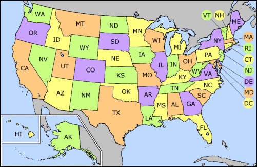 US negara Singkatans map.png